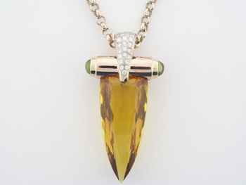 PLD3364 18k White & Rose Gold Diamond Citrine Pendant