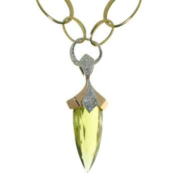 PLD3403 18k White & Yellow Gold Diamond Quartz Necklace