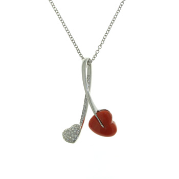 PLD3404 18k White Gold Diamond Coral Pendant