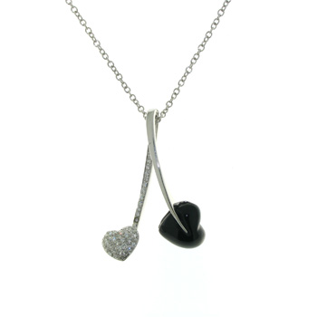 PLD3405 18k White Gold Diamond Onyx Pendant