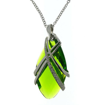 PLD3415 18k White Gold Diamond Green Quartz Pendant