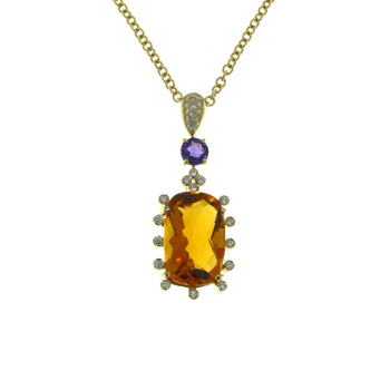PLD3418 18k White Gold Diamond Amethyst Citrine Pendant