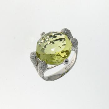 RLD0007 18k White Gold Diamond Lemon Quartz Ring