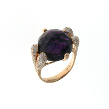 RLD0010 18k Rose Gold Diamond Amethyst Ring