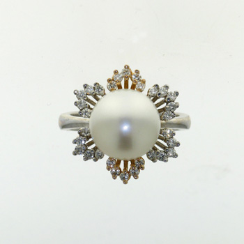 RLD0077 18k White & Yellow Gold Diamond Pearl Ring