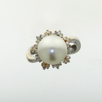 RLD0078 18k White & Yellow Gold Diamond Pearl Ring