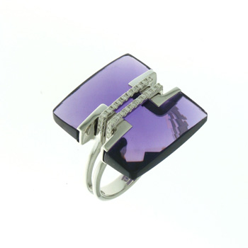 RLD01024 18k White Gold Diamond Amethyst Ring