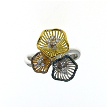 RLD01203 18k White, Yellow & Rose Gold Diamond Ring