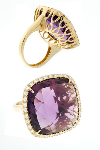 RLD5190 18k Yellow Gold Diamond Amethyst Ring
