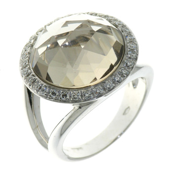 RLD5204 18k White Gold Diamond Smokey Quartz Ring