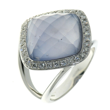 RLD5208 18k White Gold Diamond Blue Quartz Ring