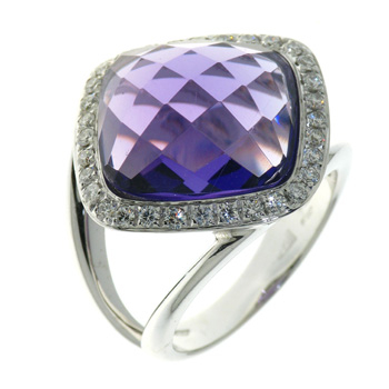 RLD5209 18k White Gold Diamond Amethyst Ring