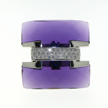 RLD5249 18k White Gold Diamond Amethyst Ring