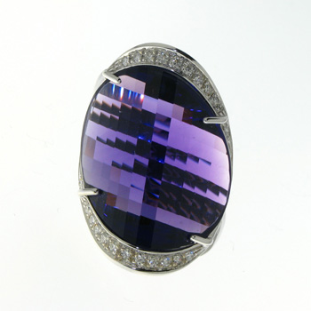 RLD5251 18k White Gold Diamond Amethyst Ring