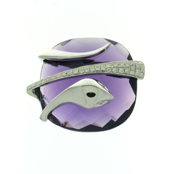 RLD5257 18k White Gold Diamond Amethyst Ring