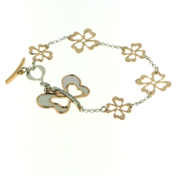 SSB1206 Sterling Silver, Butterfly 4Leaf Clover Mother of Pearl CZ Bracelet